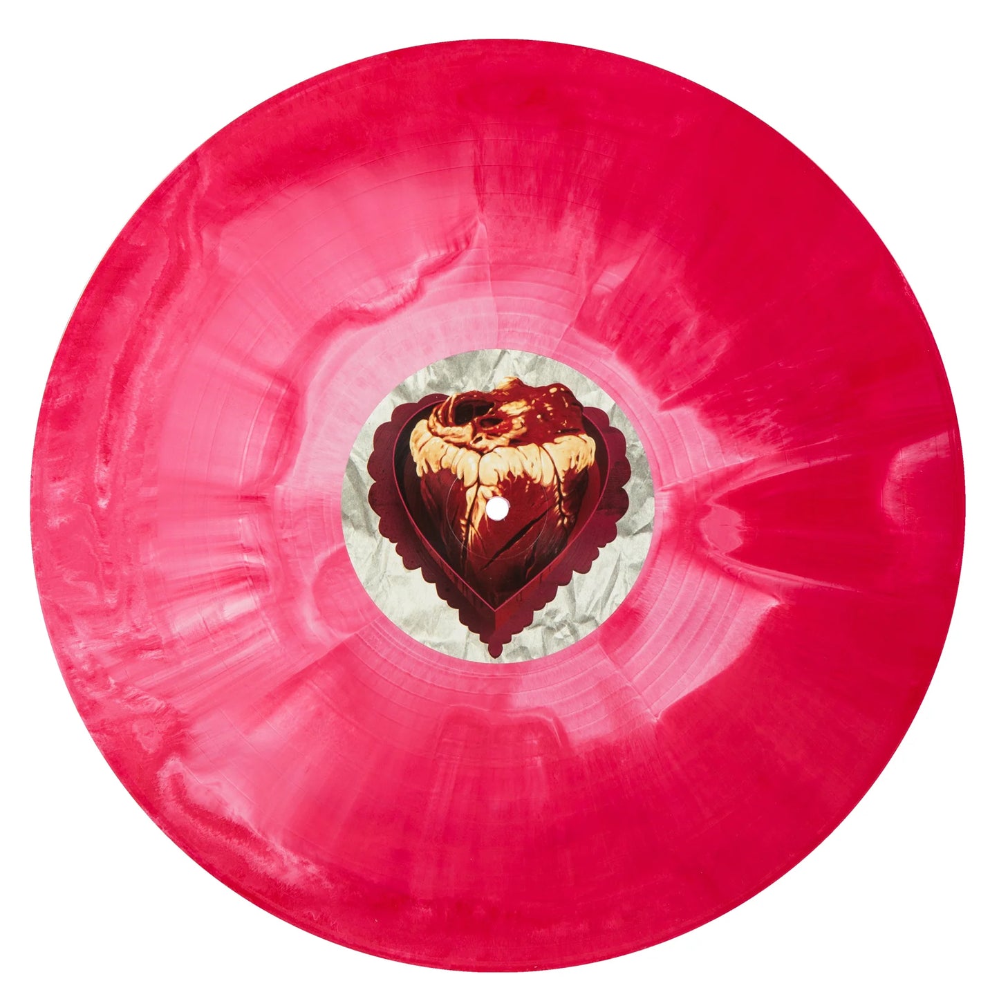 Blood-red and white marbled vinyl pressing of the My Bloody Valentine original motion picture score, showing the Side A/Side B track label.