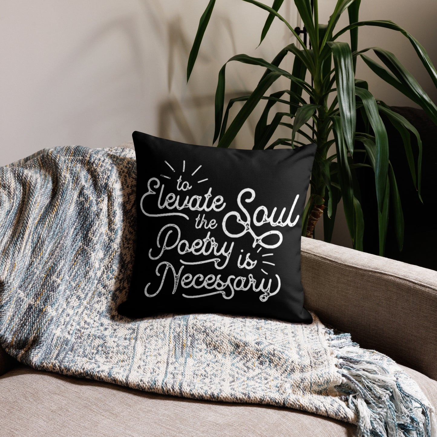 To Elevate the Soul Edgar Allan Poe Quote Premium Black Pillow - 18 x 18