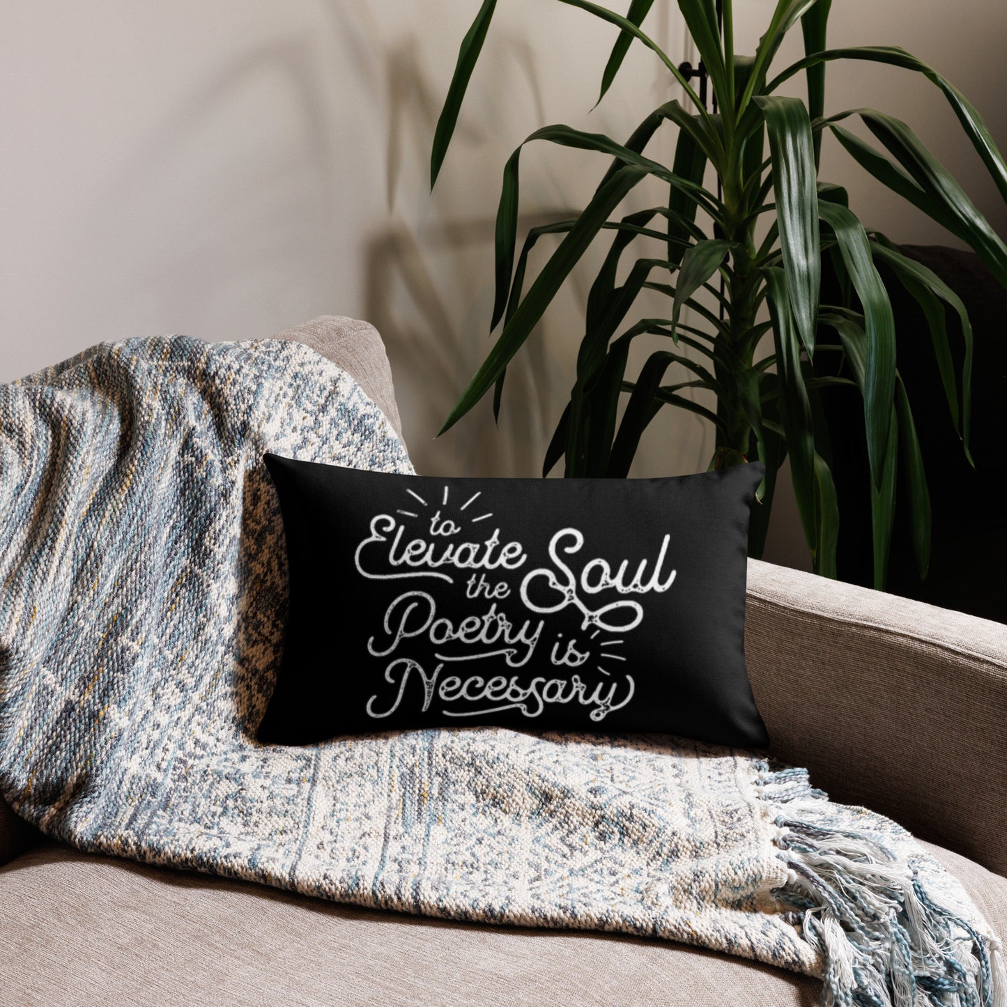To Elevate the Soul Edgar Allan Poe Quote Premium Black Pillow - 20 x 12