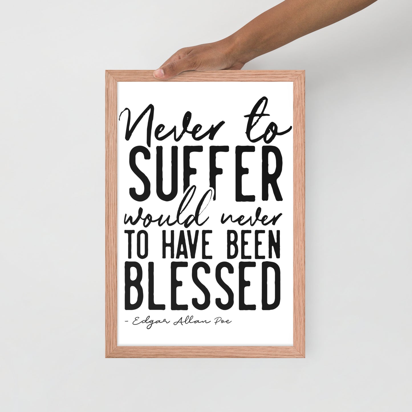 Never to Suffer Framed Poster - 12 x 18 Red Oak Frame