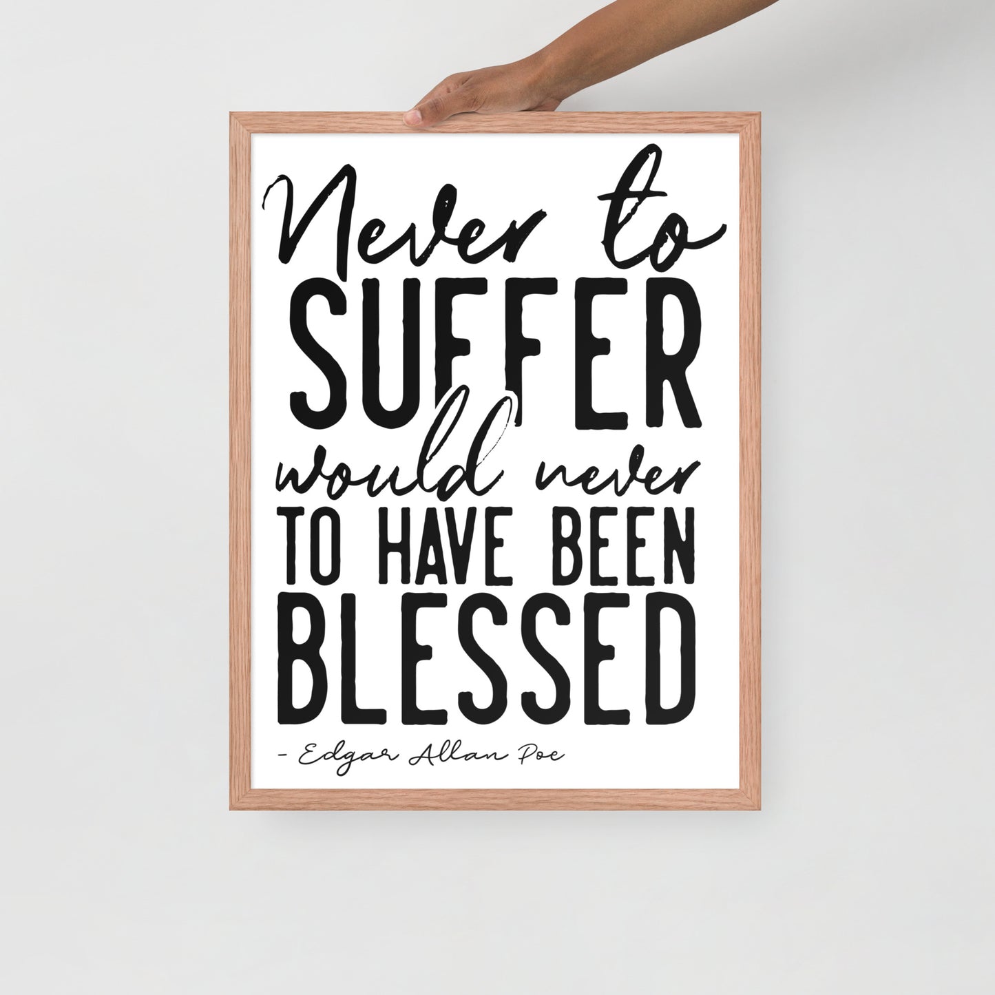 Never to Suffer Framed Poster - 18 x 24 Red Oak Frame