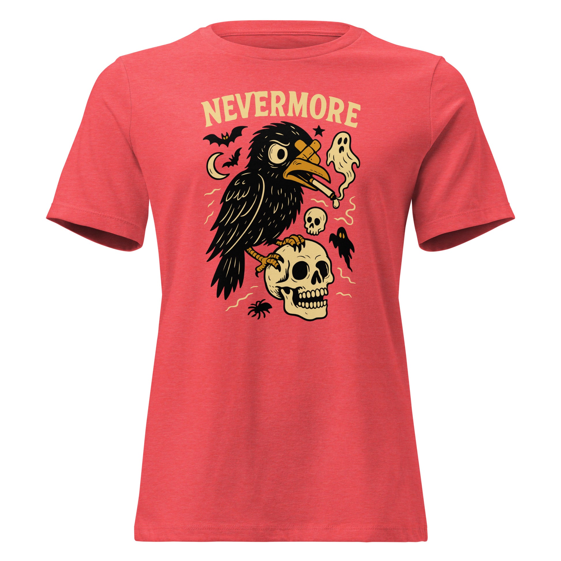 Red Raven Over Skull Nevermore Women's Relaxed T-Shirt