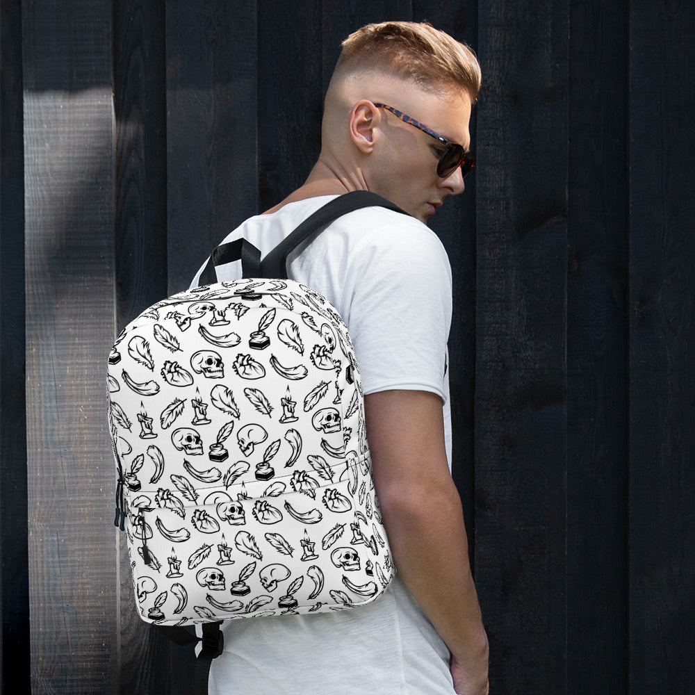 Products Edgar Allan Poe Tilled Premium Backpack - White Front