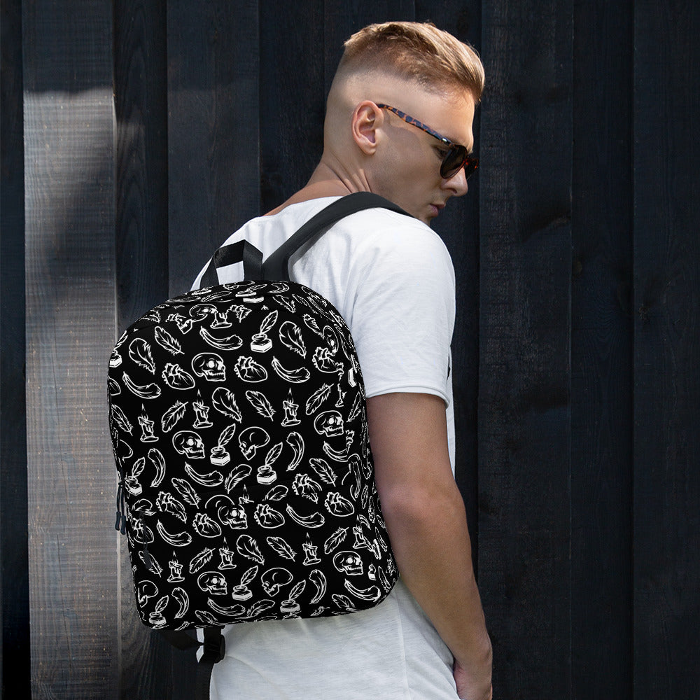 Edgar Allan Poe Tilled Premium Black & White Backpack - Front
