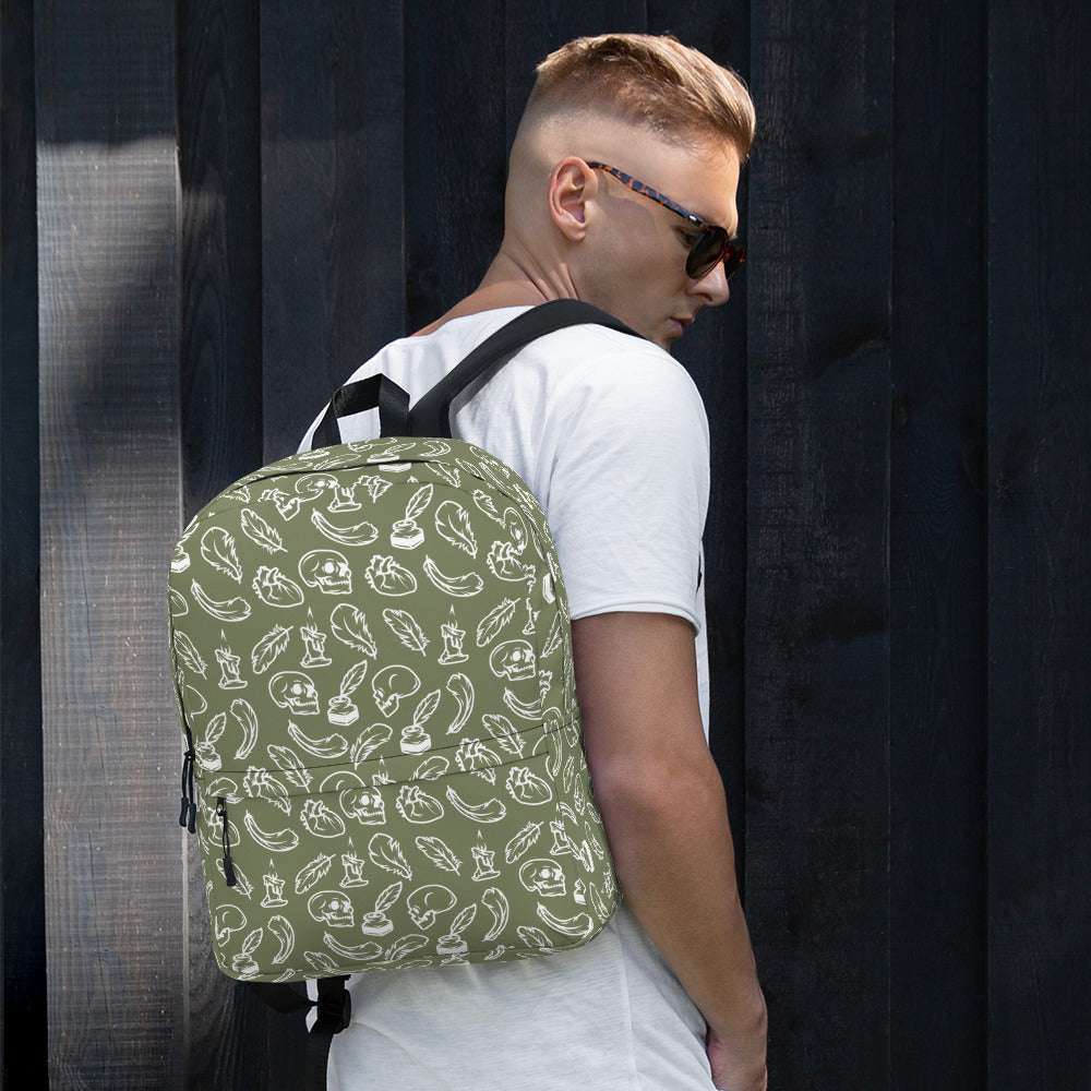 Edgar Allan Poe Tilled Premium Green & White Backpack - Front