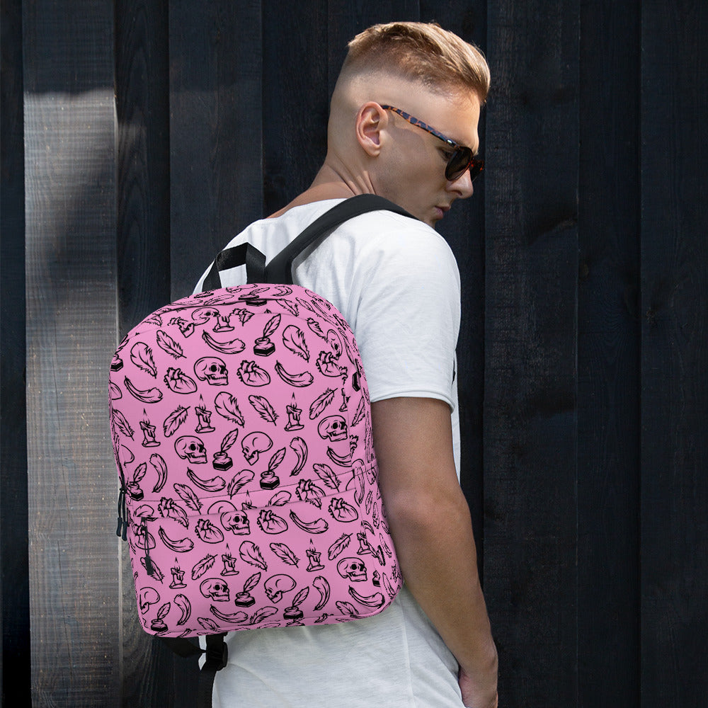 Edgar Allan Poe Tilled Premium Pink & Black Backpack - Front