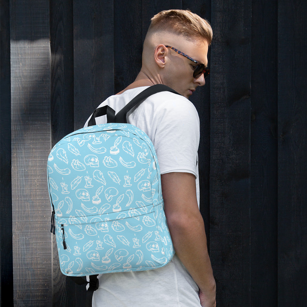 Edgar Allan Poe Tilled Premium Blue & White Backpack - Front