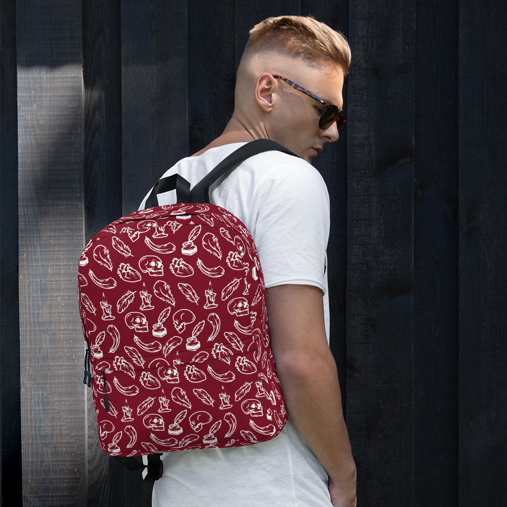 Edgar Allan Poe Tilled Premium Red & White Backpack - Front