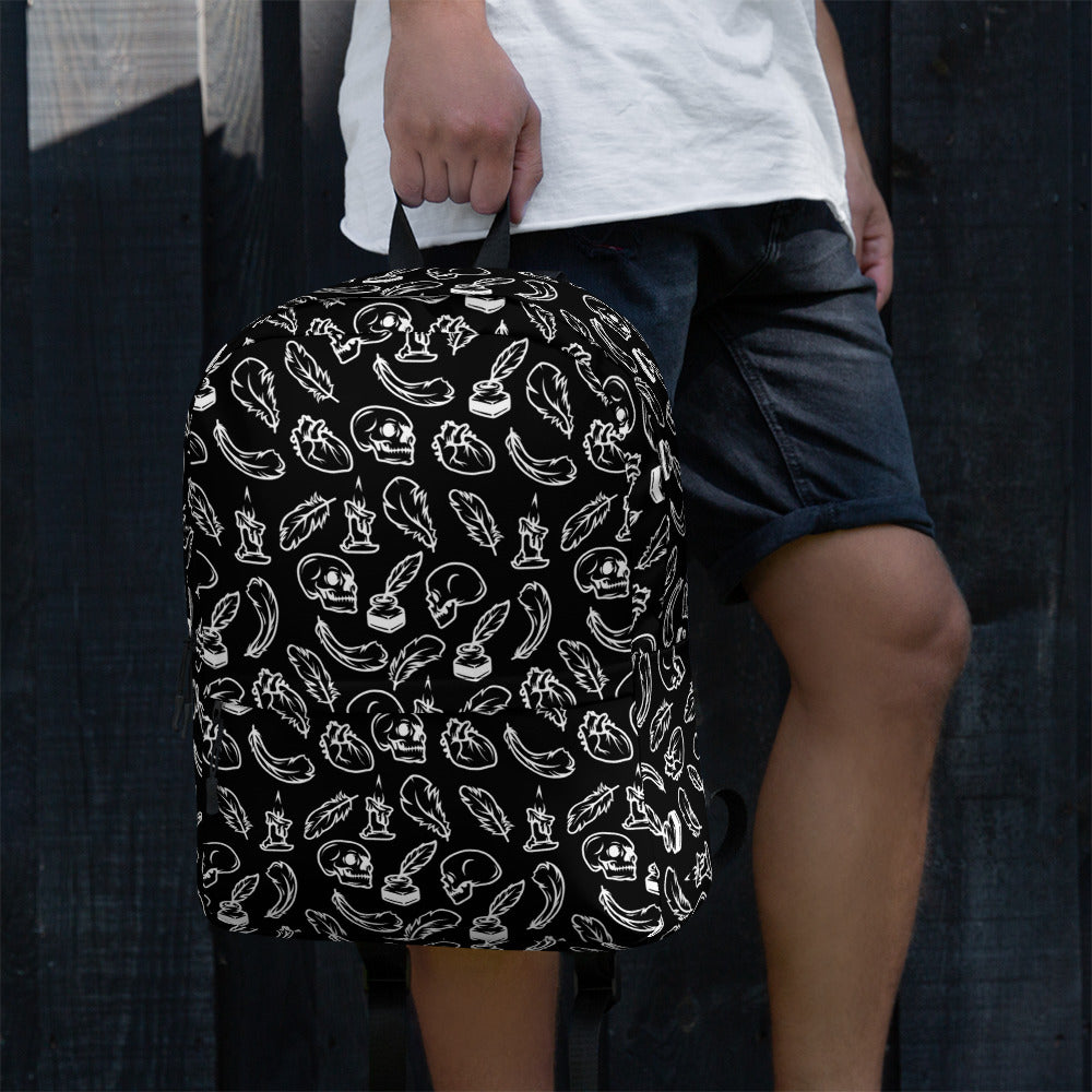 Edgar Allan Poe Tilled Premium Black & White Backpack - Left