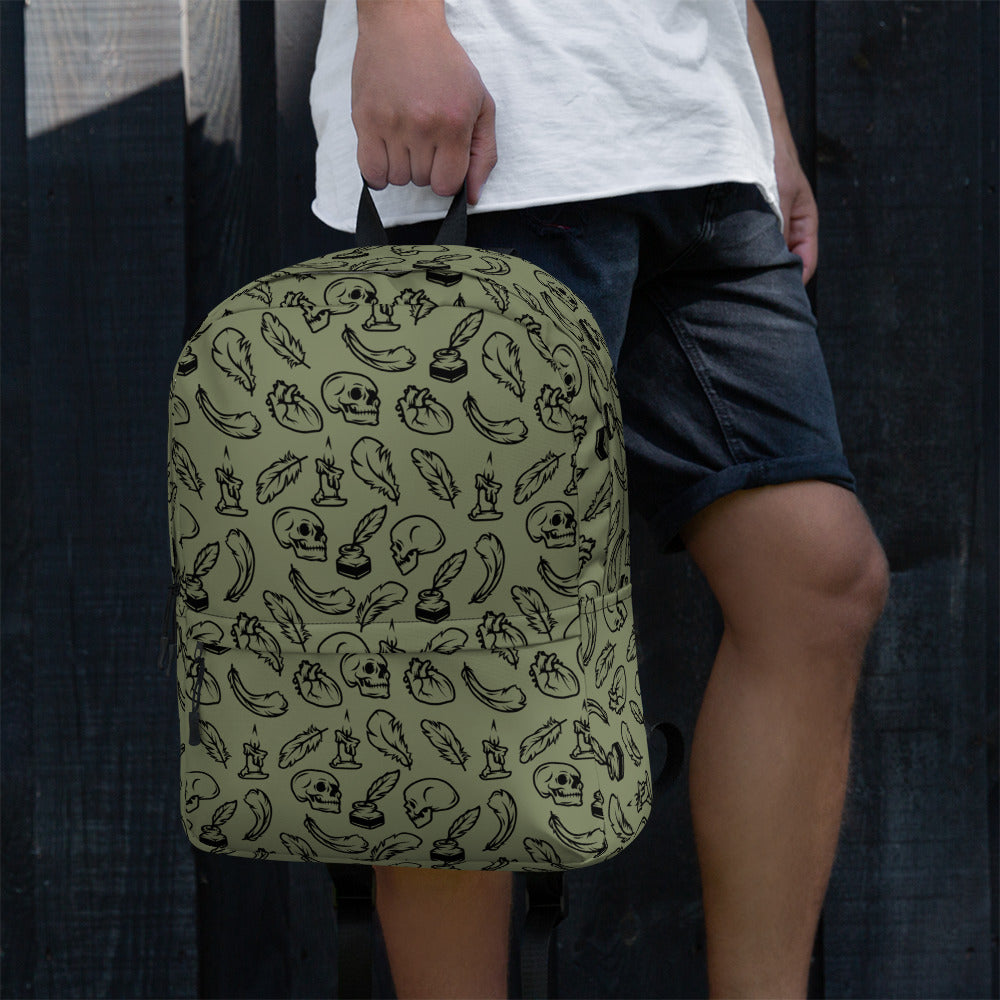 Edgar Allan Poe Tilled Premium Green & Black Backpack - Left