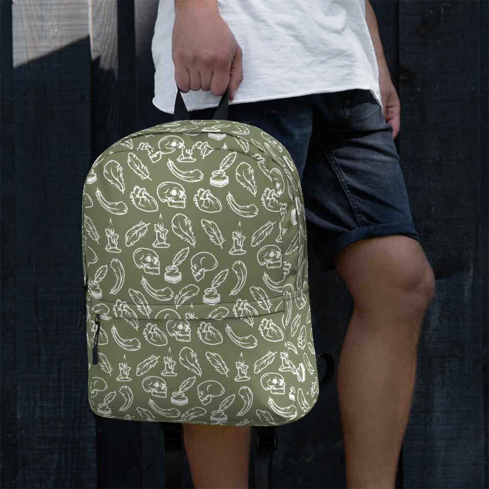 Edgar Allan Poe Tilled Premium Green & White Backpack - Left
