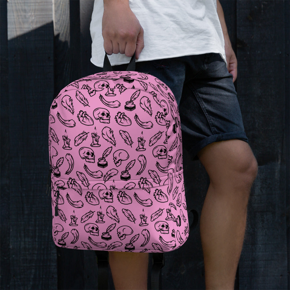 Edgar Allan Poe Tilled Premium Pink & Black Backpack - Left