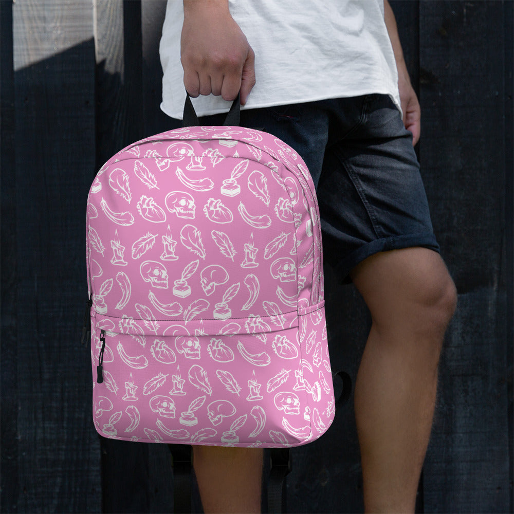 Edgar Allan Poe Tilled Premium Pink & White Backpack - Left