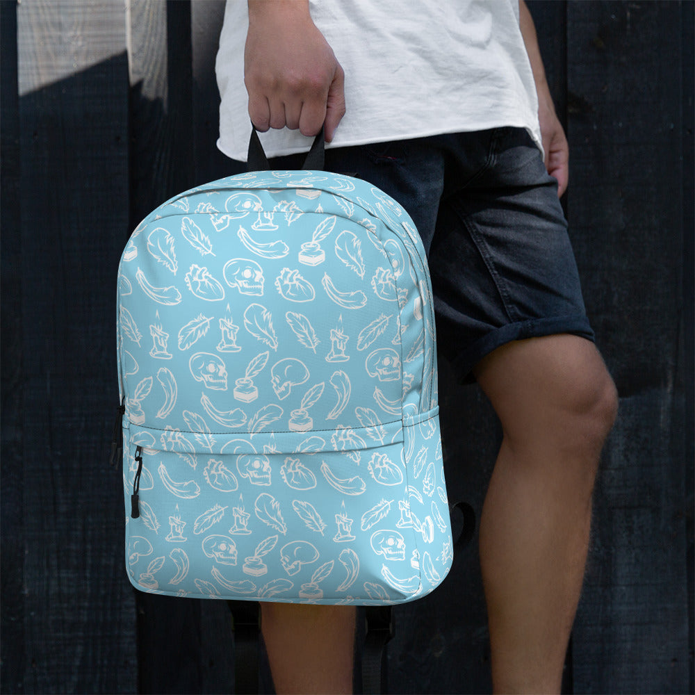Edgar Allan Poe Tilled Premium Blue & White Backpack - Left