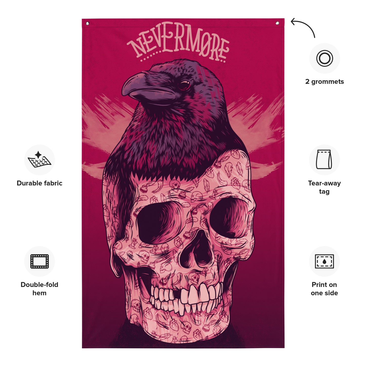 Edgar Allan Poe Skull & Raven Flag - Gothic Literary Home Decor