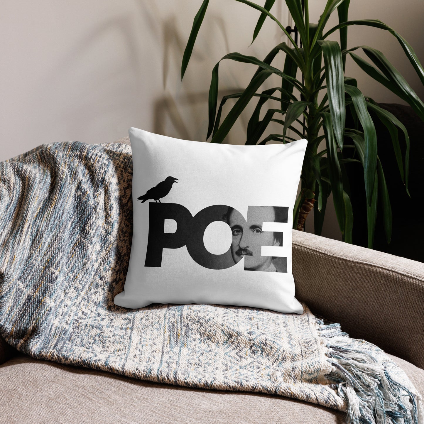 Edgar Allan Poe Premium Pillow - 18x18 Front