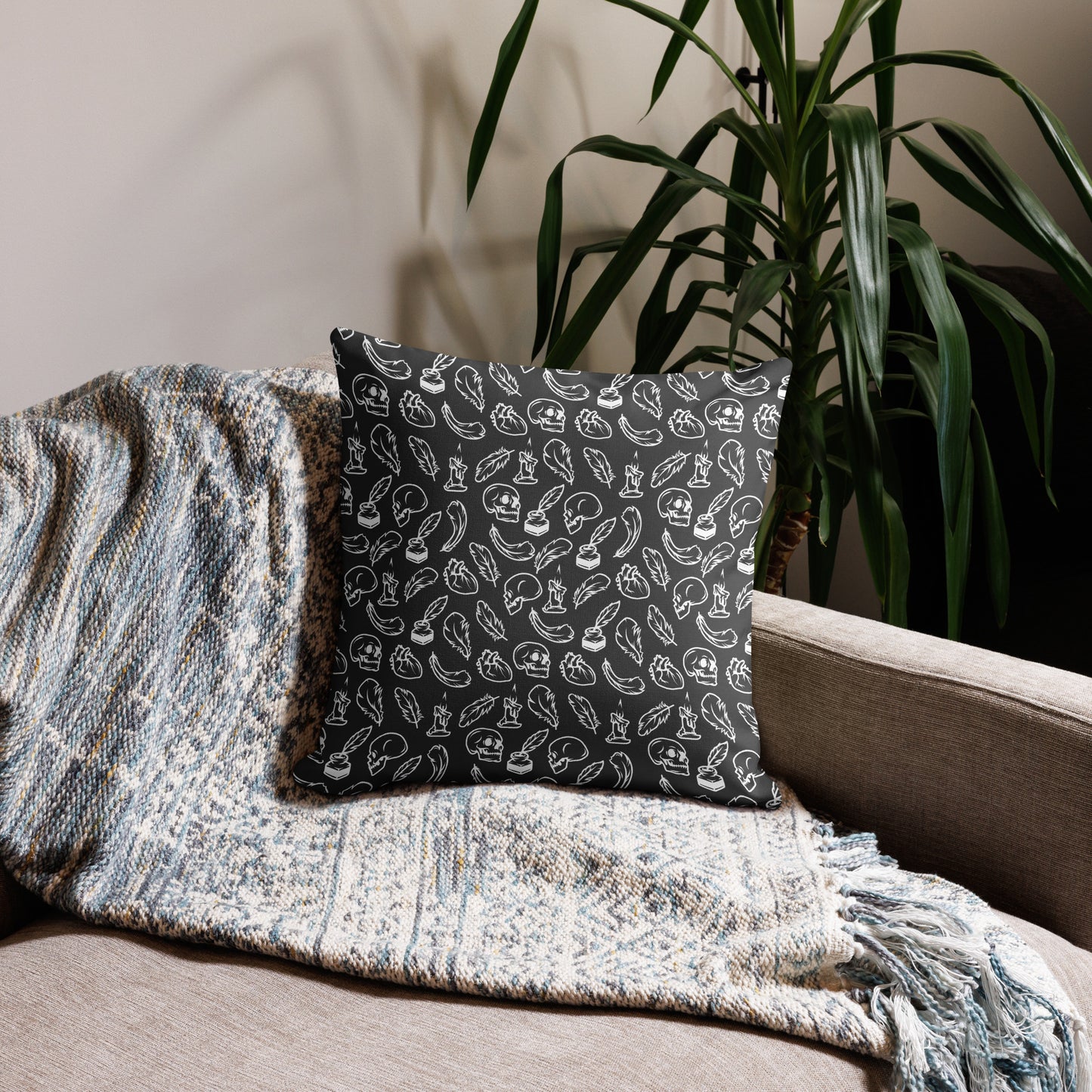 Edgar Allan Poe Tilled Eclipse & White Premium Pillow - 18 x 18 Front