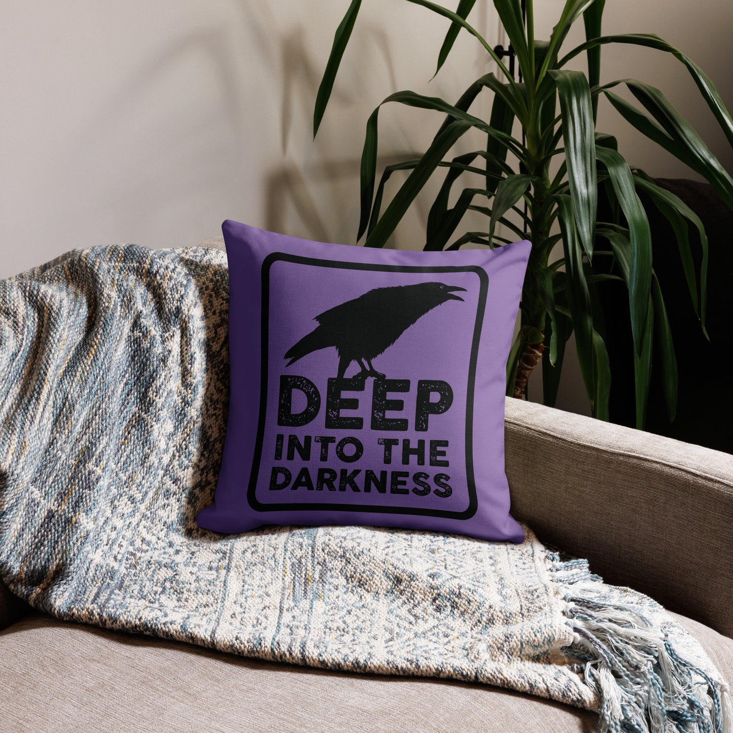 Raven Deep Into the Darkness - Purple & Black Premium Pillow - 18 x 18