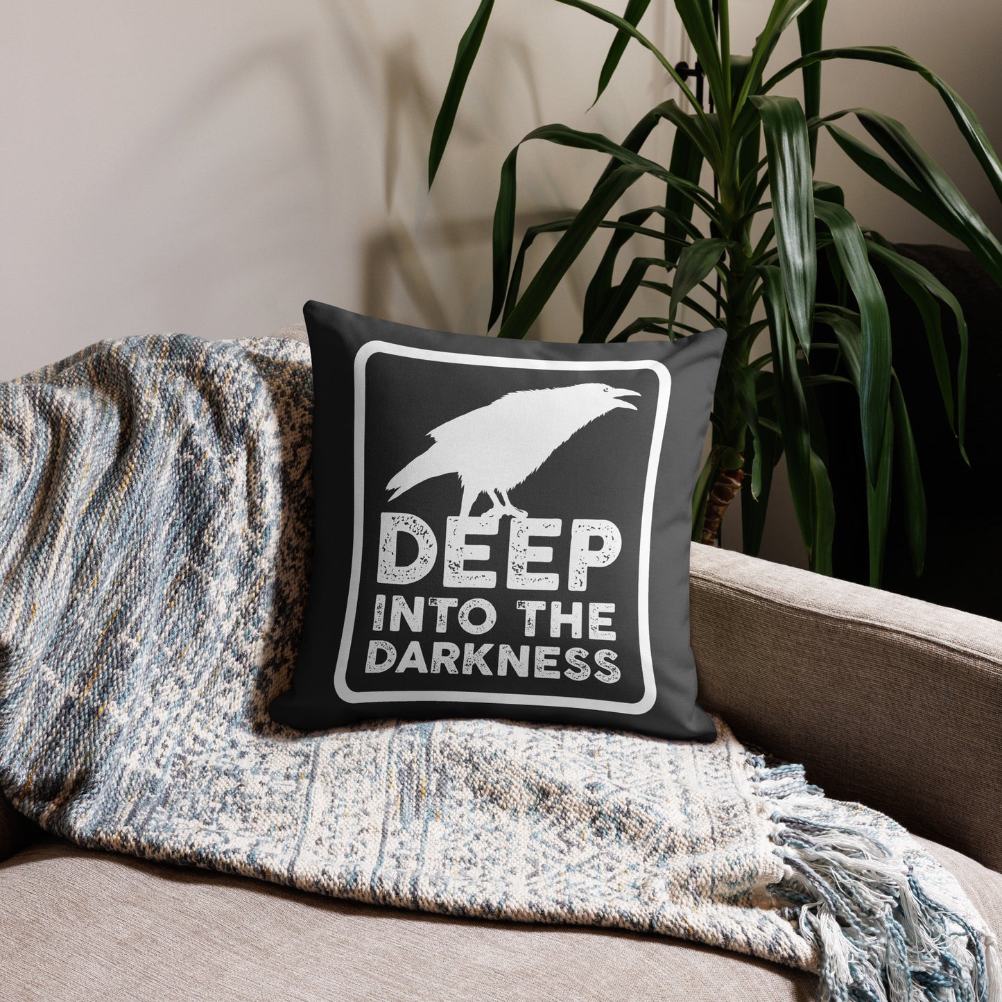 Raven Deep Into the Darkness - Eclipse & White Premium Pillow - 18 x 18