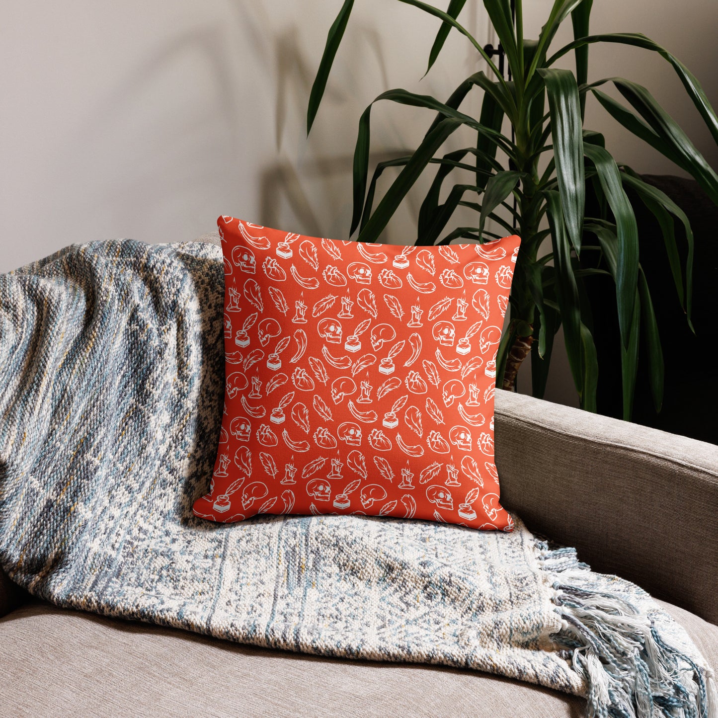 Edgar Allan Poe Tilled Outrageous Orange & White Premium Pillow - 18 x 18 Front