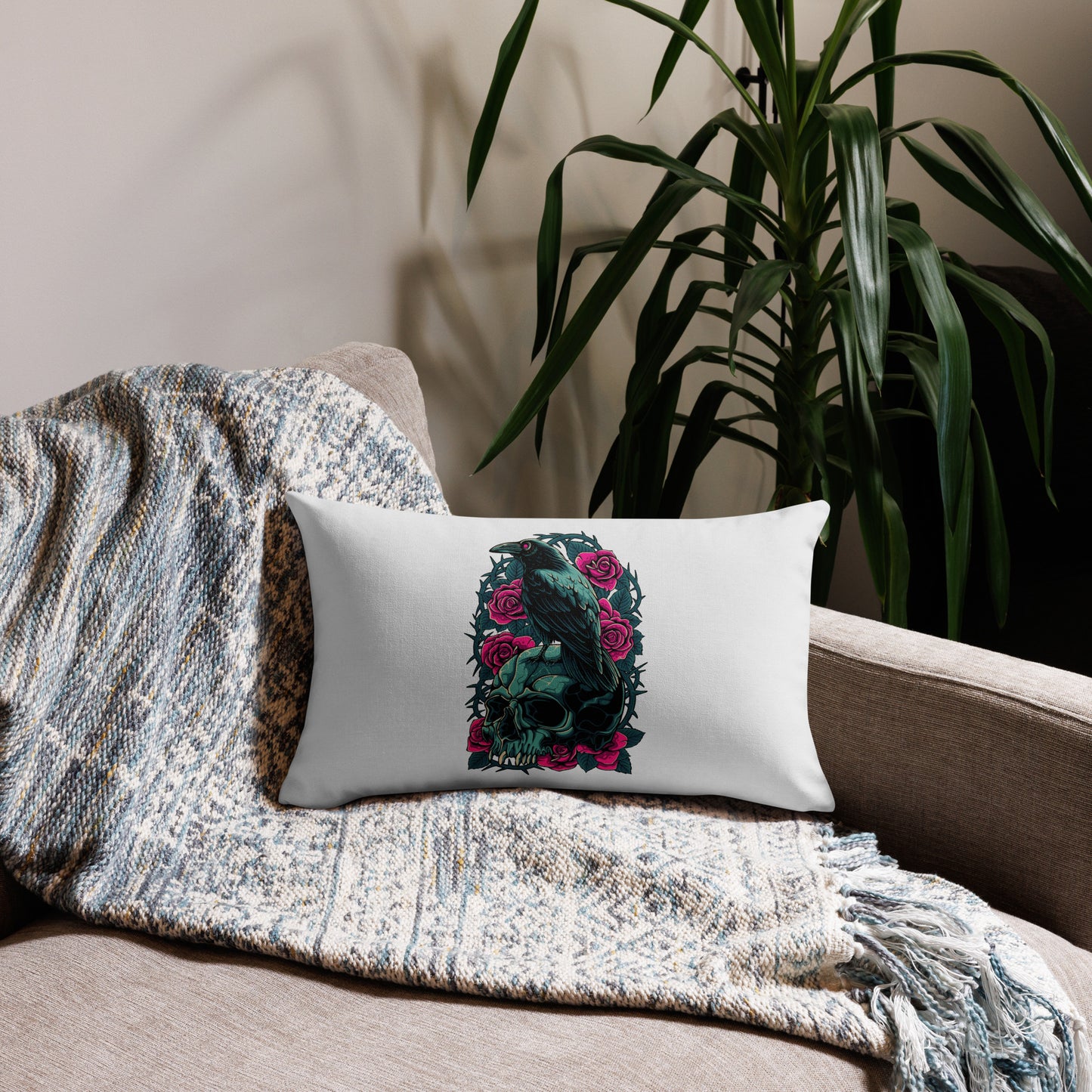 The Raven's Crypt Raven on Skull Whisper Premium Pillow - 20 x 12