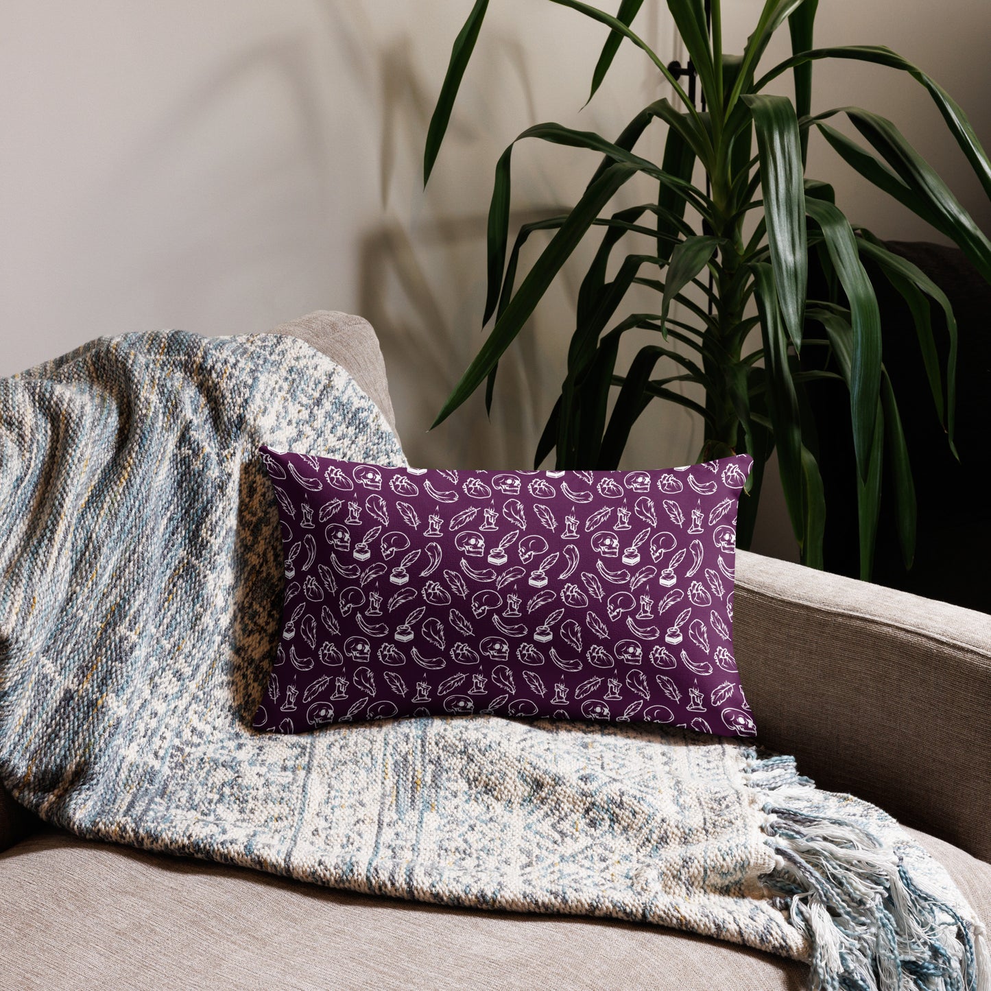 Edgar Allan Poe Tilled Tyrian Purple & White Premium Pillow - 20 x 12 Front