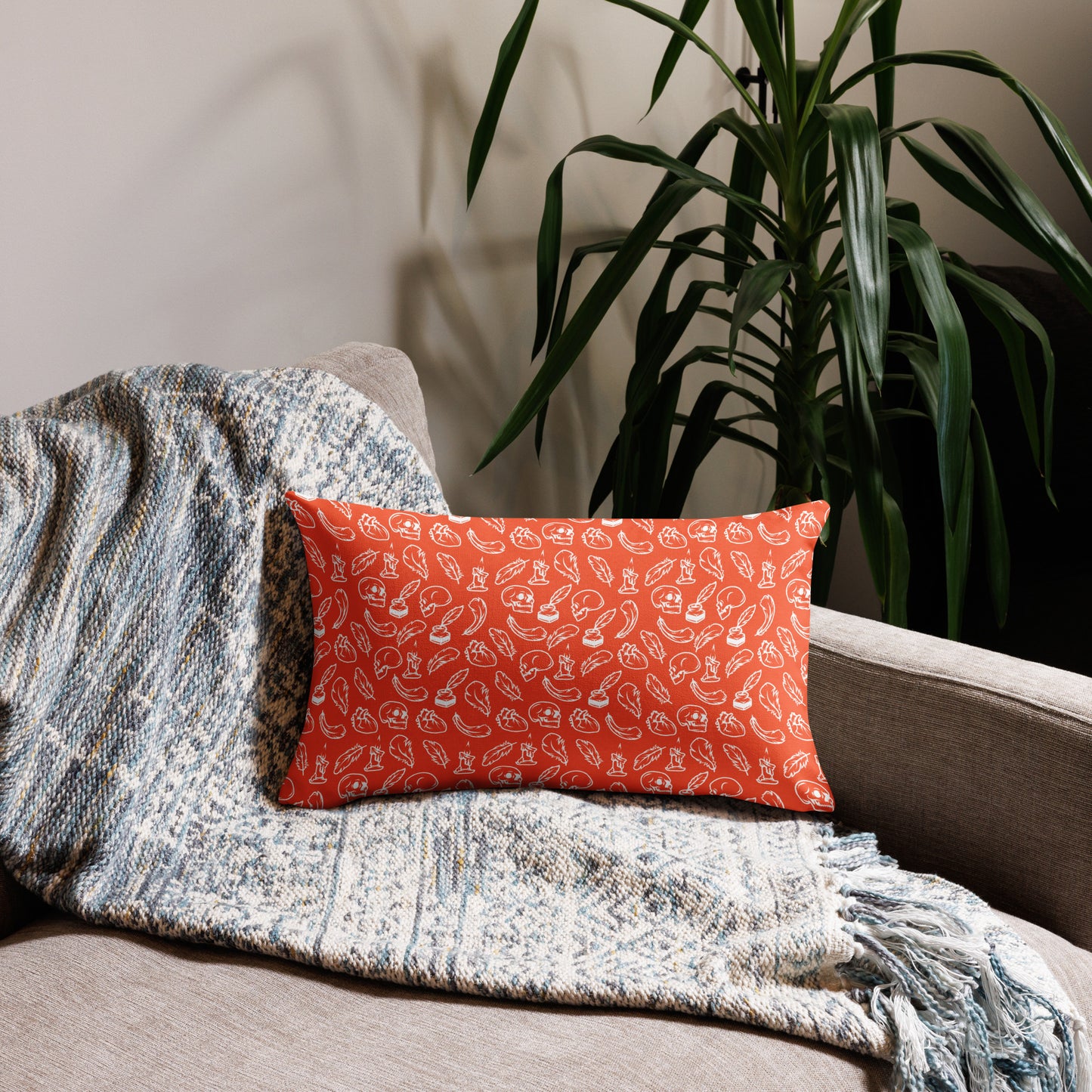 Edgar Allan Poe Tilled Outrageous Orange & White Premium Pillow - 20 x 12 Front