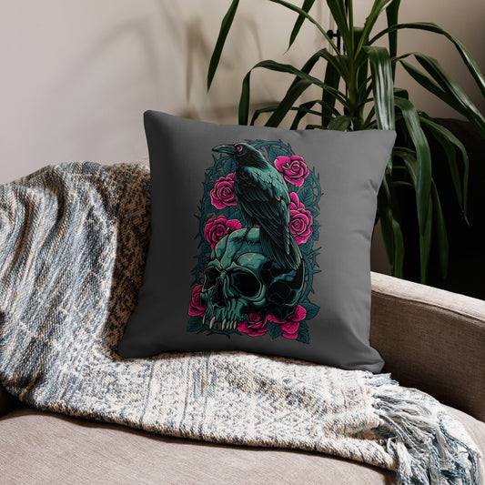 The Raven's Crypt Raven on Skull Zambezi Premium Pillow - 22 x 22