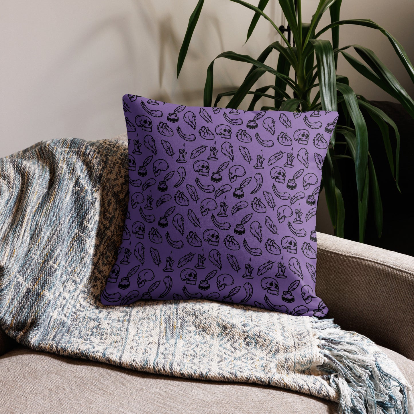 Edgar Allan Poe Tilled Purple & Black Premium Pillow - 22 x 22 Front