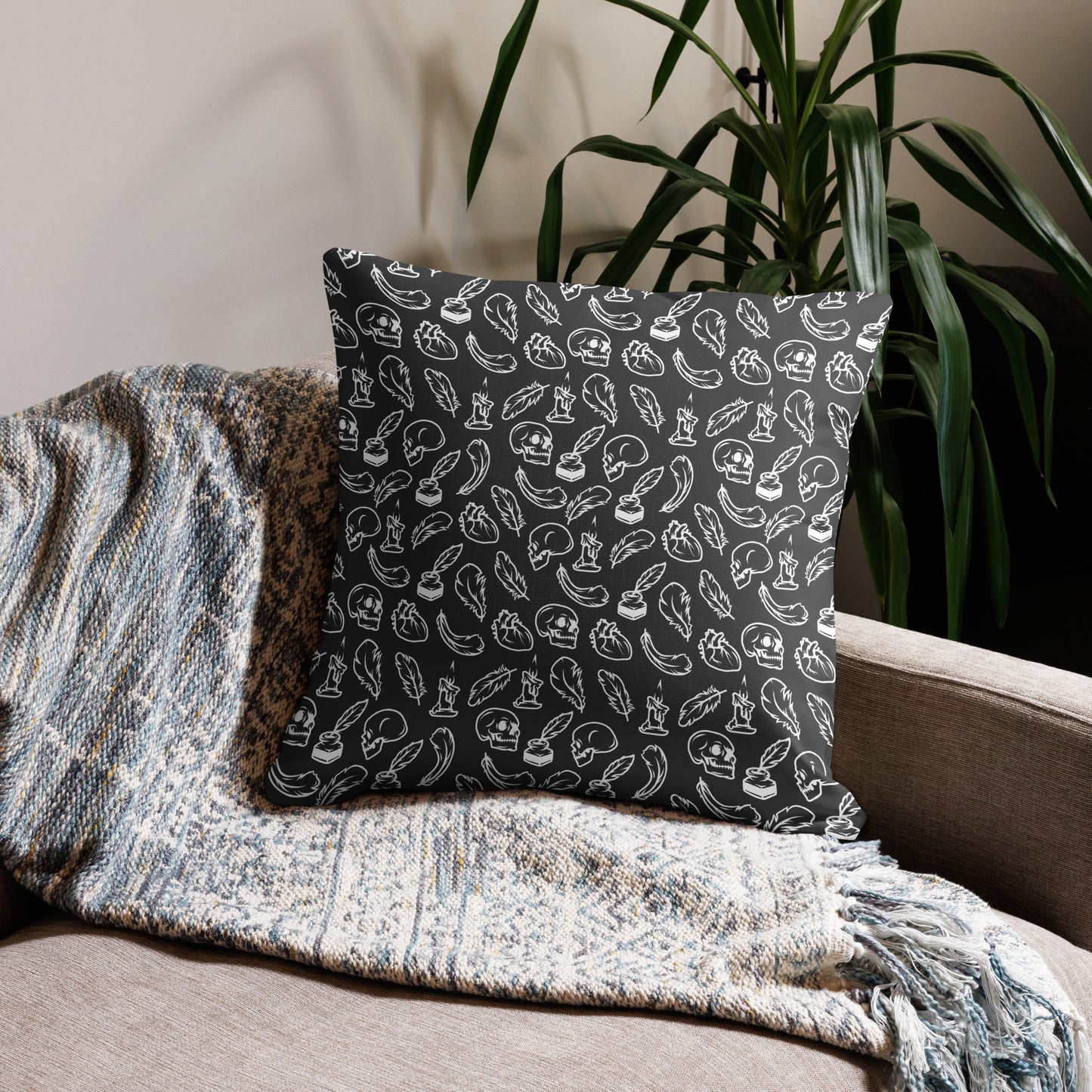 Edgar Allan Poe Tilled Eclipse & White Premium Pillow - 22 x 22 Front