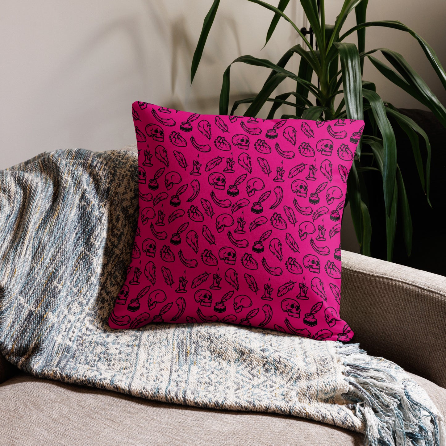 Edgar Allan Poe Tilled Medium Violet Red & Black Premium Pillow - 22 x 22 Front