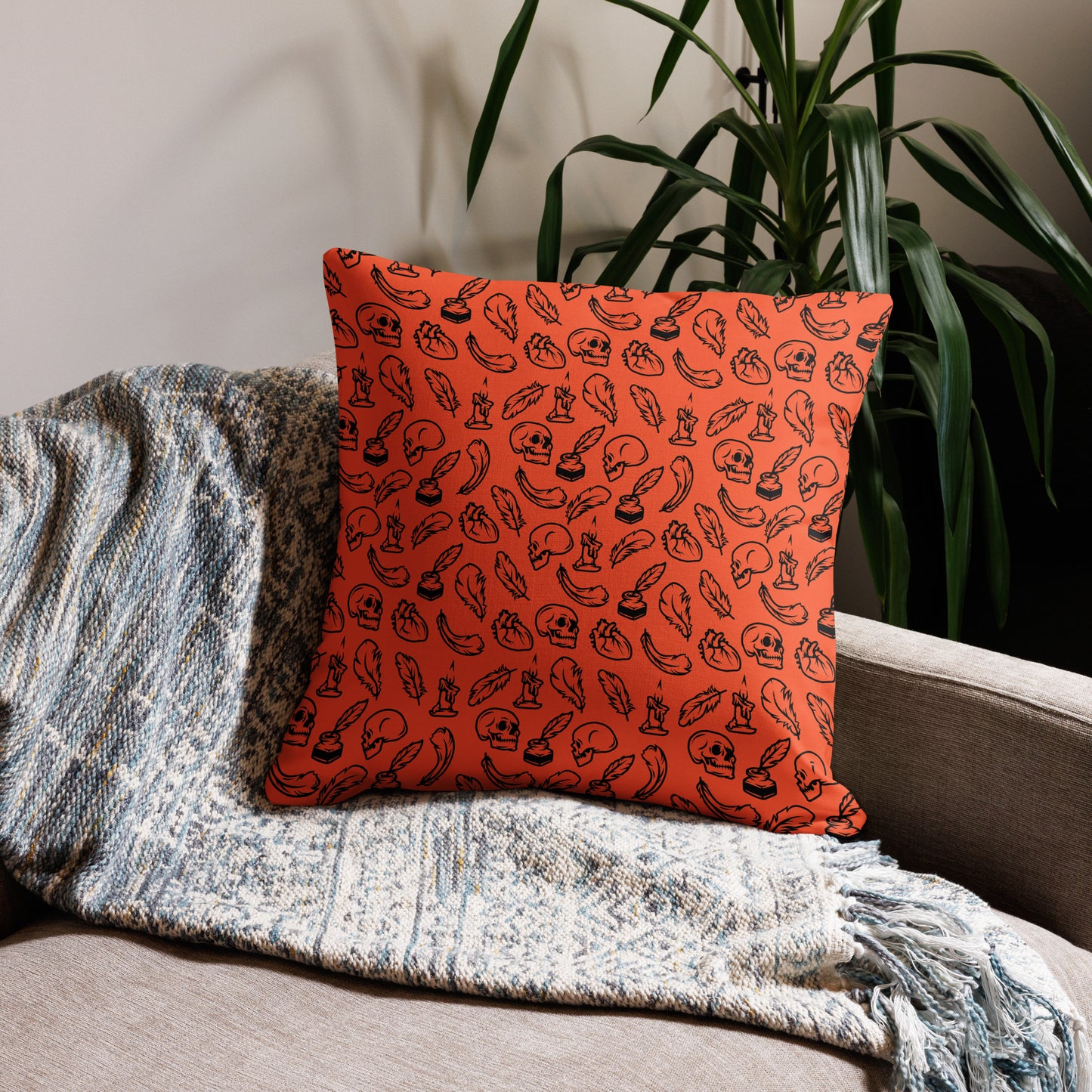 Edgar Allan Poe Tilled Outrageous Orange & Black Premium Pillow - 22 x 22 Front