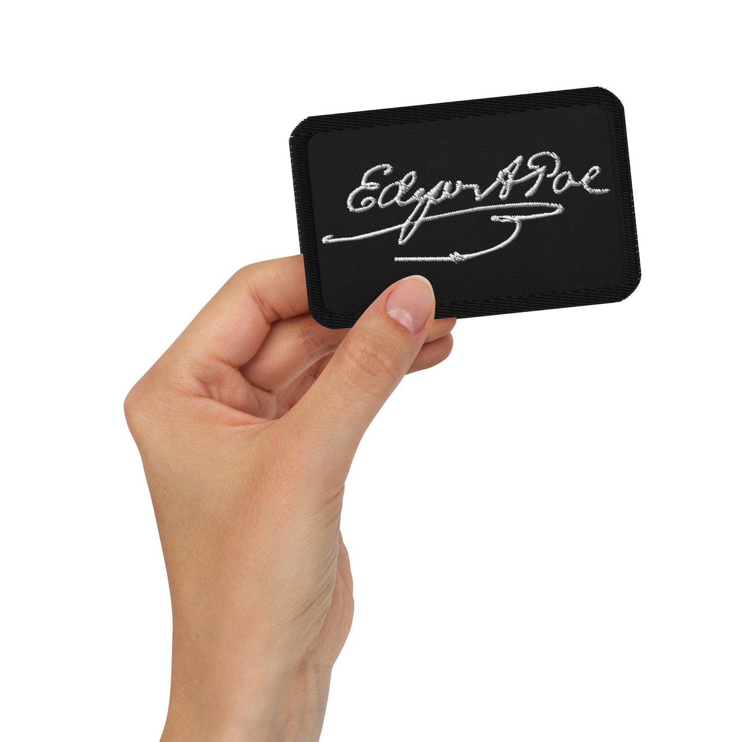 Edgar Allan Poe Signature Embroidered patches - Black Rectangle White Text