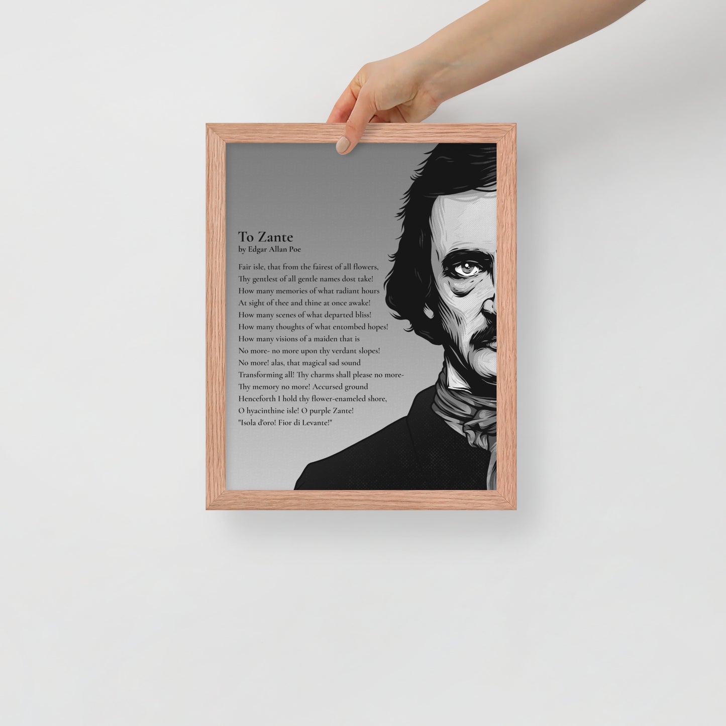 Edgar Allan Poe's 'To Zante' Framed Matted Poster - 11 x 14 Red Oak Frame