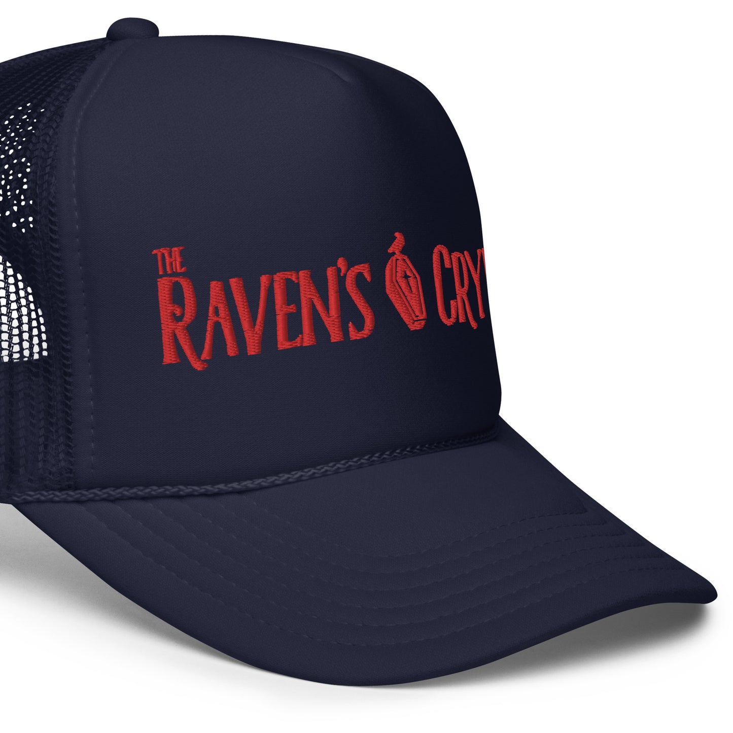 The Raven's Crypt Red Logo - Foam trucker hat - Navy Hat Red Logo