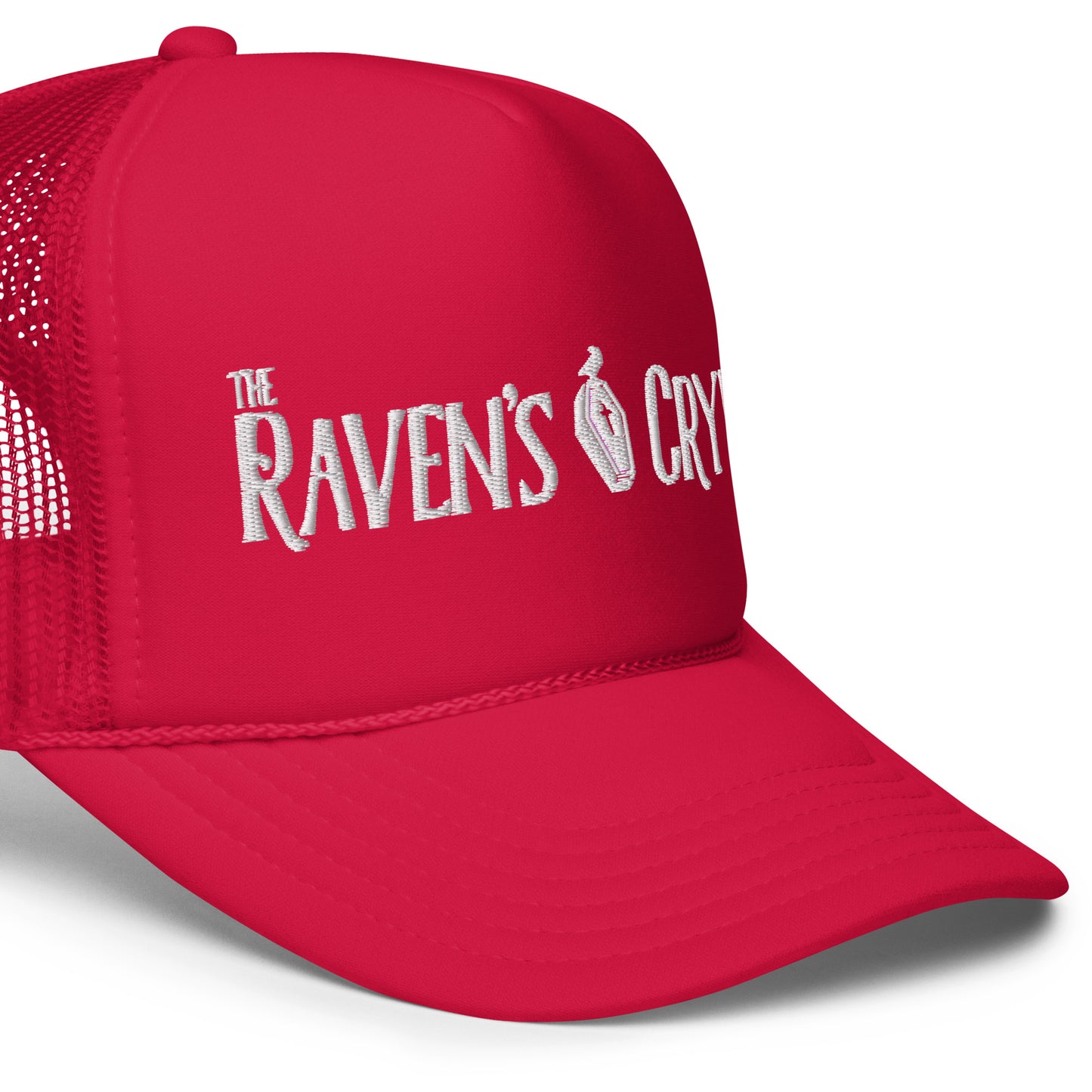 Deep Into the Darkness The Raven's Crypt - Men's t-shirt- Red Hat with White Text