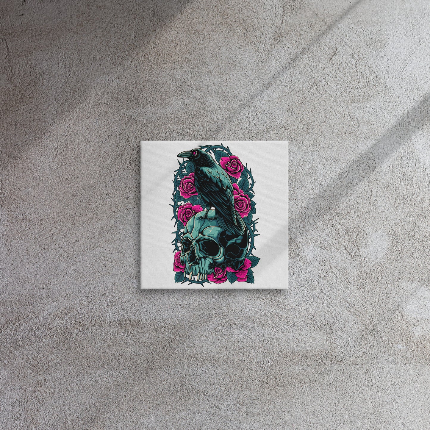 The Raven's Crypt Raven on Skull Thin canvas - 12 x 12