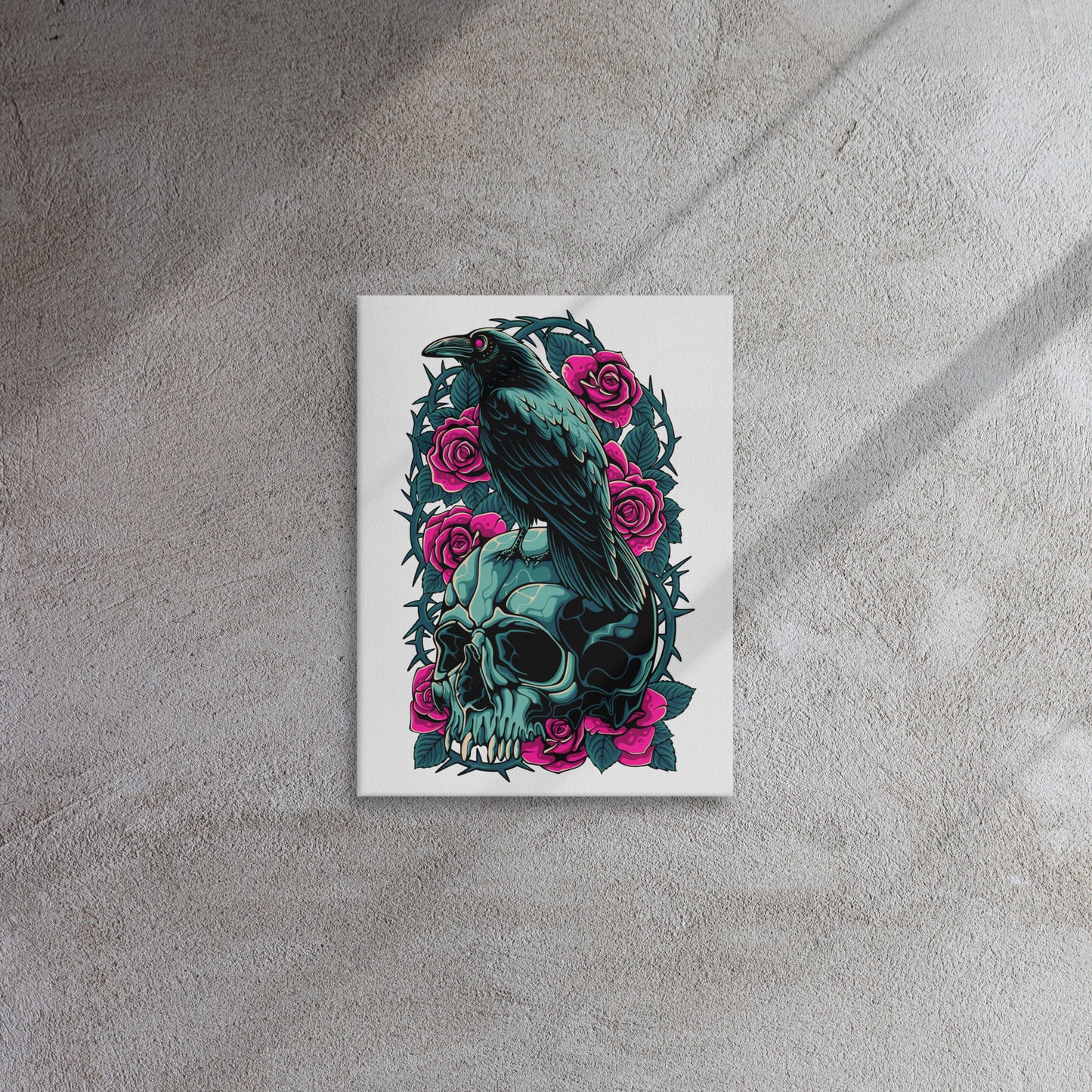 The Raven's Crypt Raven on Skull Thin canvas - 12 x 16