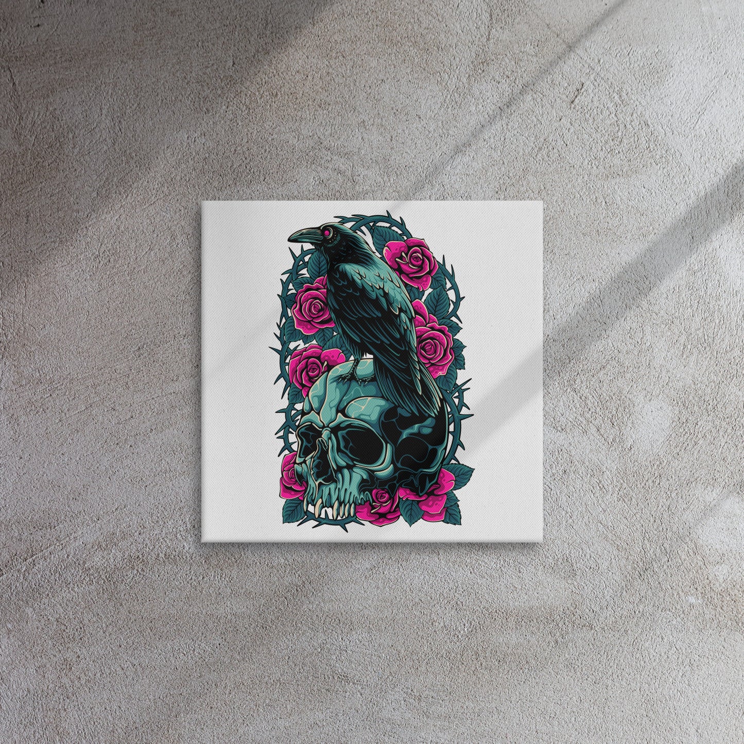 The Raven's Crypt Raven on Skull Thin canvas - 16 x 16