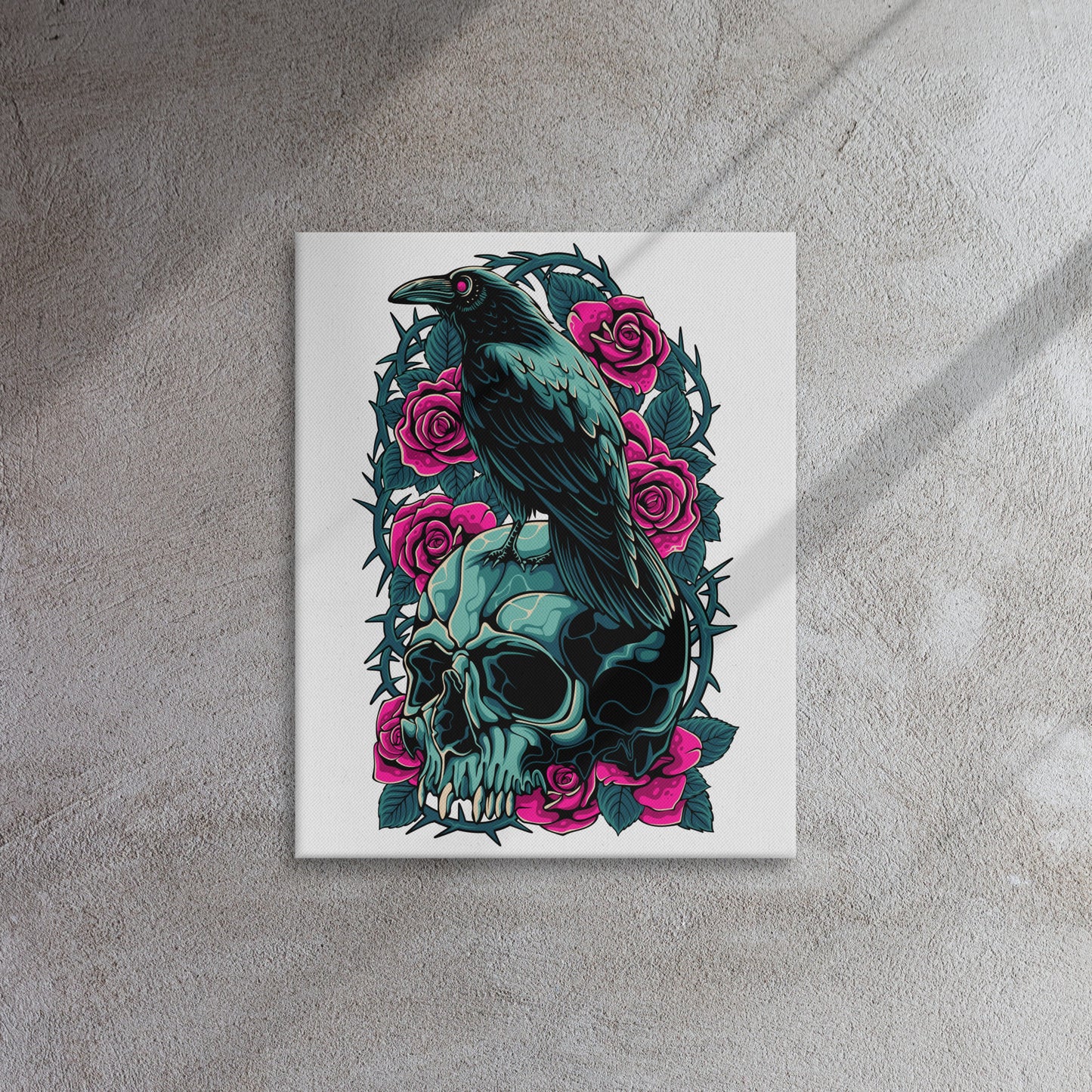 The Raven's Crypt Raven on Skull Thin canvas - 16 x 20