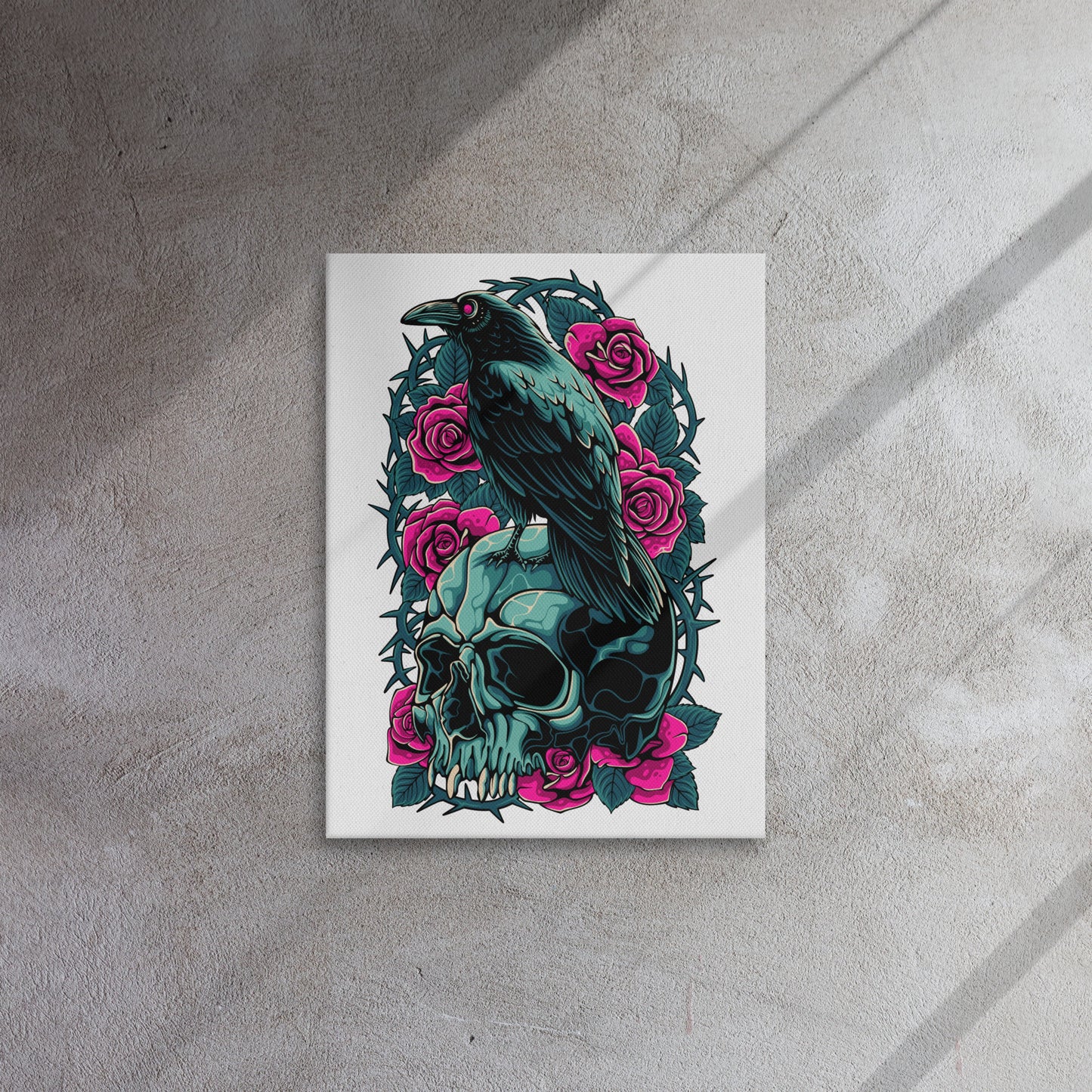 The Raven's Crypt Raven on Skull Thin canvas - 18 x 24
