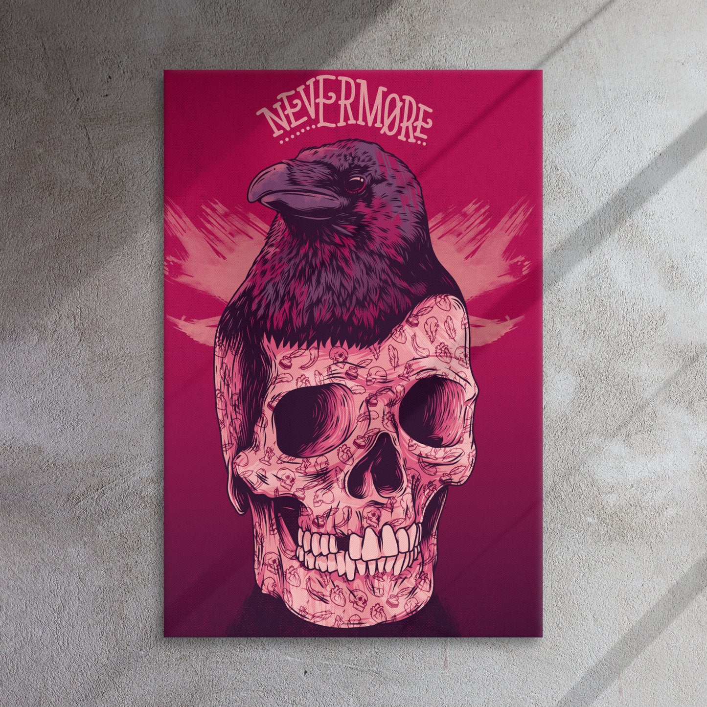 Edgar Allan Poe Skull and Raven Illustrated Art Thin Canvas Print 24x36