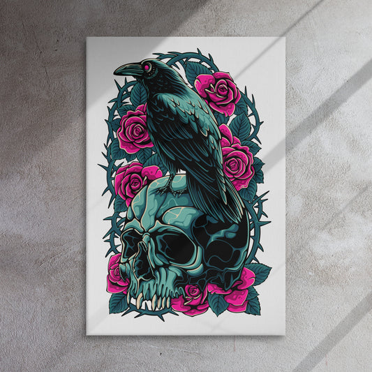 The Raven's Crypt Raven on Skull Thin canvas - 24 x 36