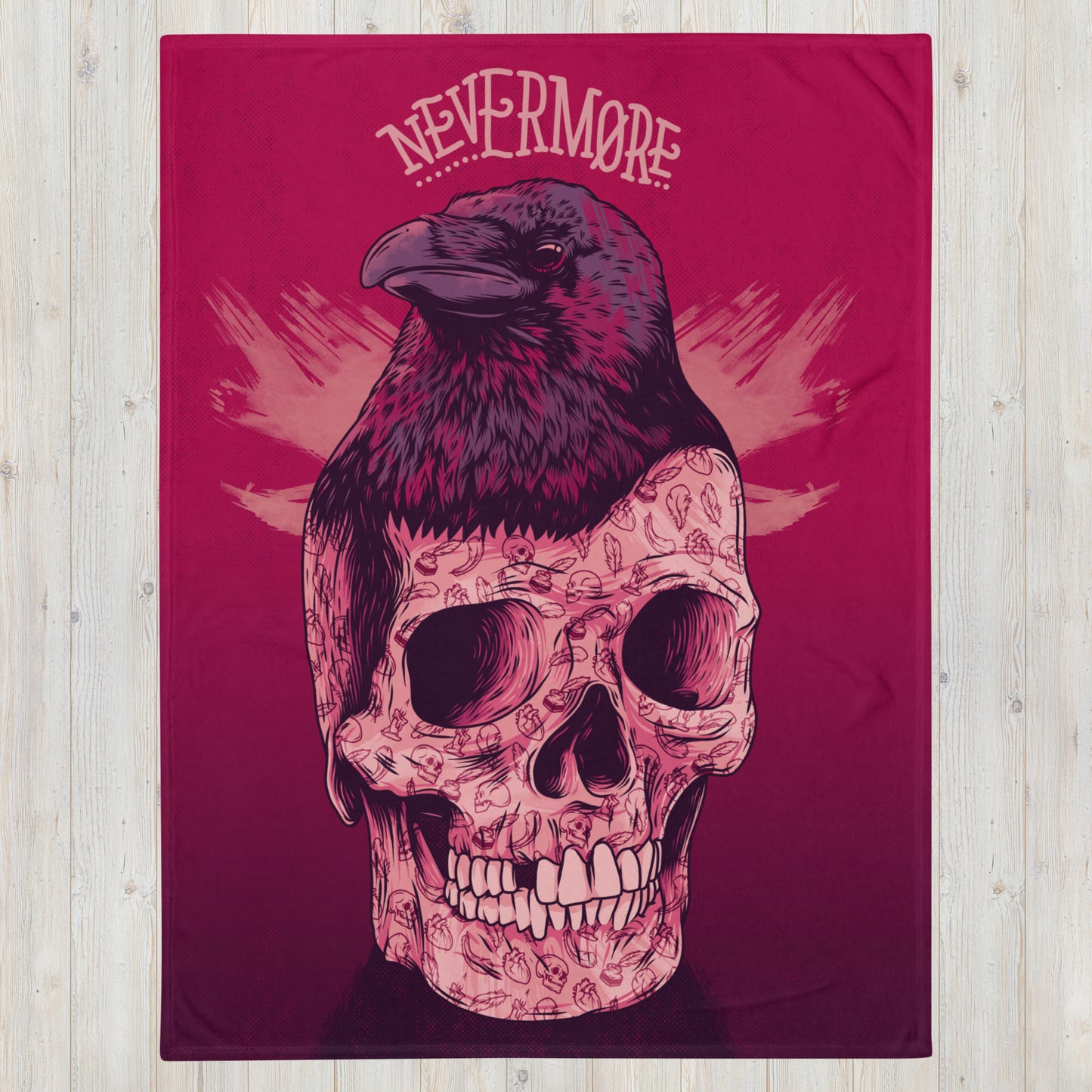 Edgar Allan Poe Skull & Raven Illustrated Throw Blanket