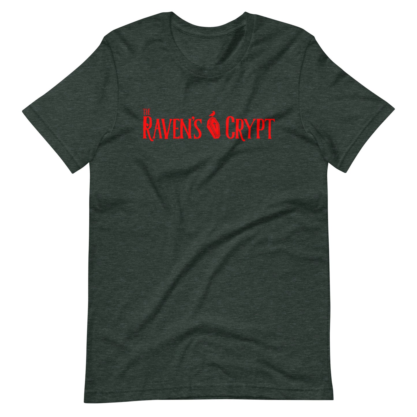 The Raven's Crypt Red Logo - Unisex t-shirt - Heather Forest Front