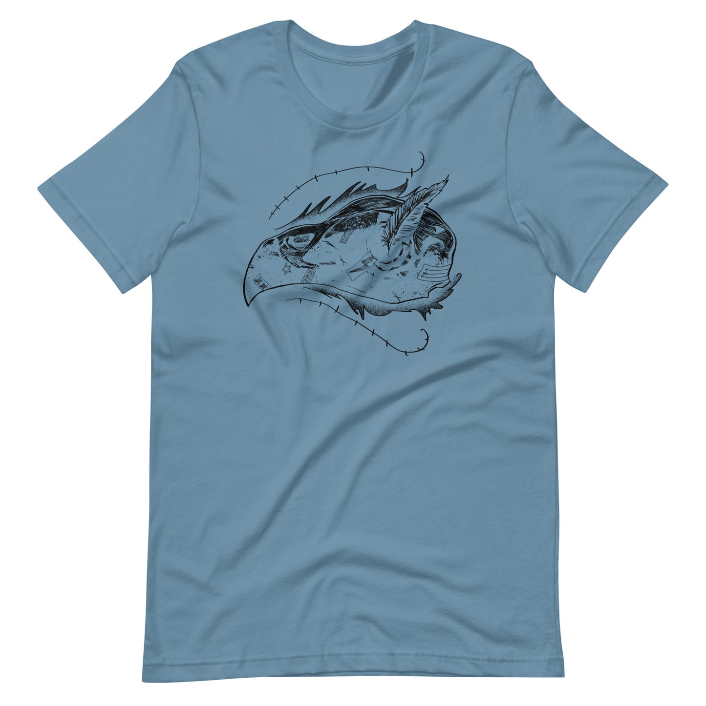 Skull Bird Black - Men's t-shirt - Steel Blue Front