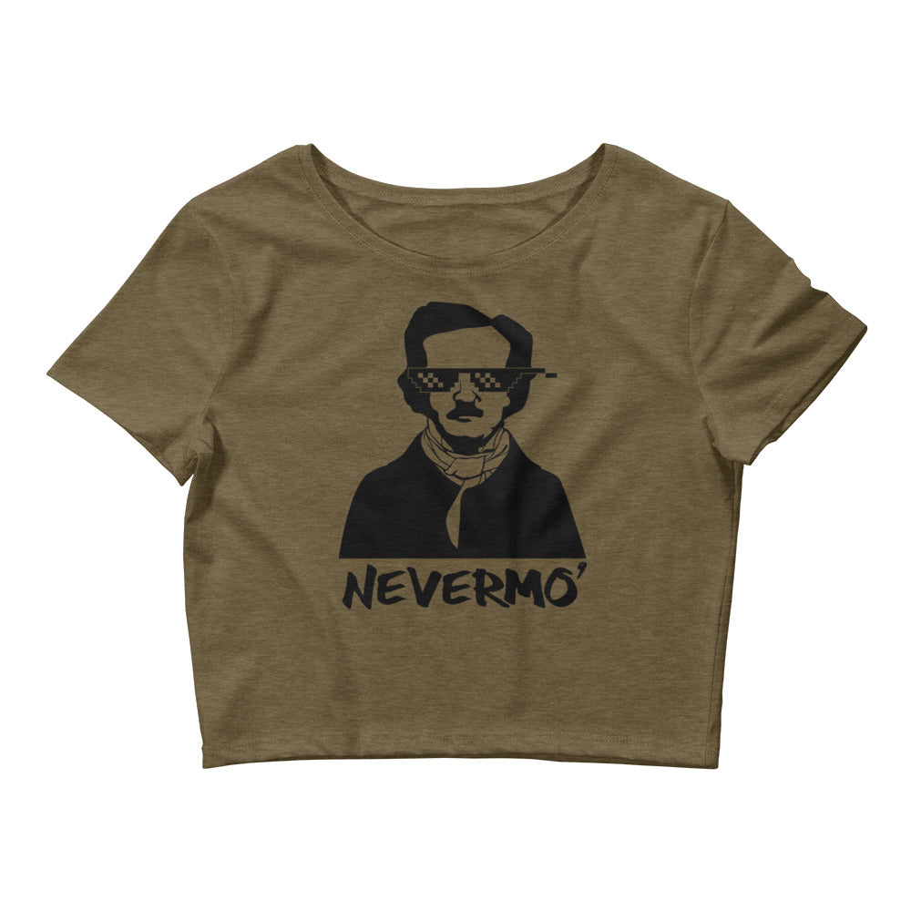 Women’s Edgar Allan Poe "Nevermo" Crop Tee - Olive Front