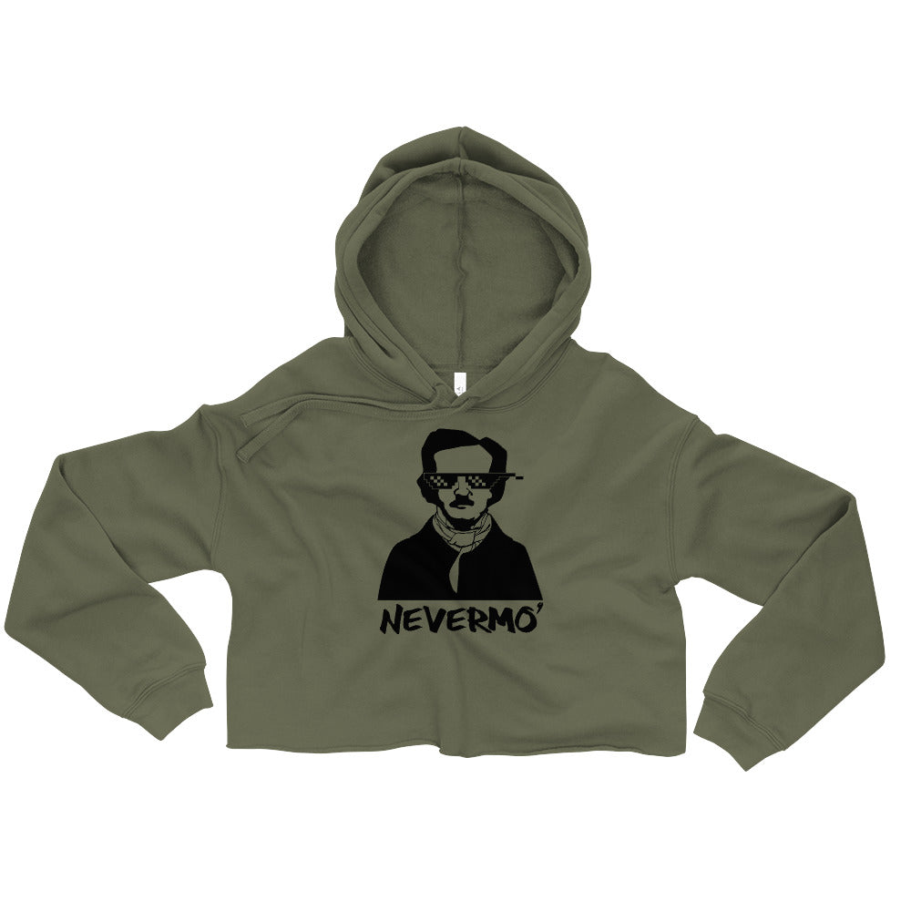 Edgar Allan Poe "Nevermo" Crop Hoodie - Military Green Front
