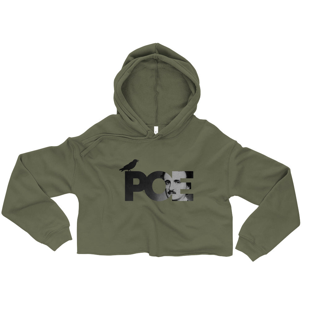 Women's Edgar Allan Poe Crop Hoodie - Military Green Front