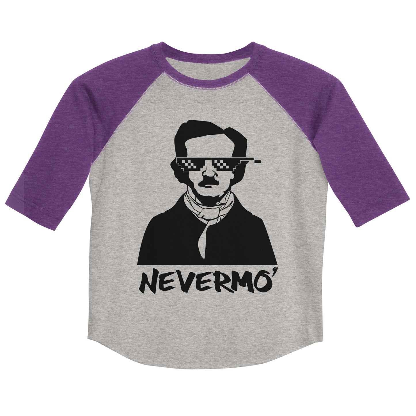 Youth Edgar Allan Poe "Nevermo" Unisex baseball shirt - Vintage Heather Purple Front